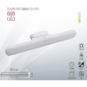 CATA CT-5249 Şarjlı Dokunmatik LED Aplik – 3 Renk Modlu Aydınlatma